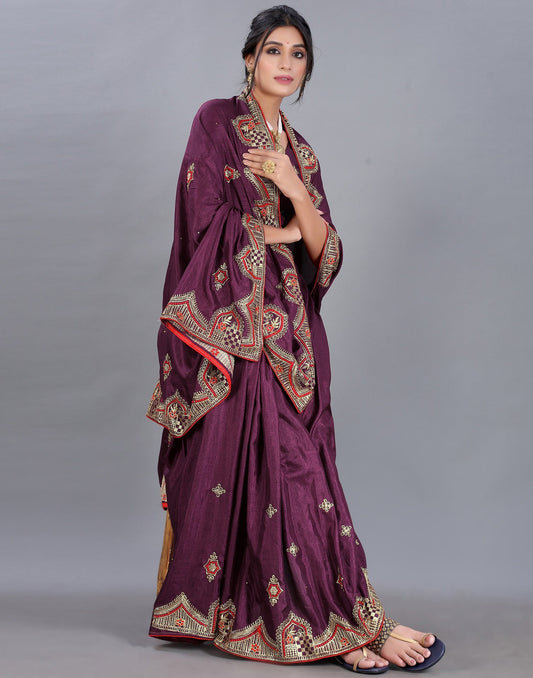 Wine Embroidery Saree | Sudathi