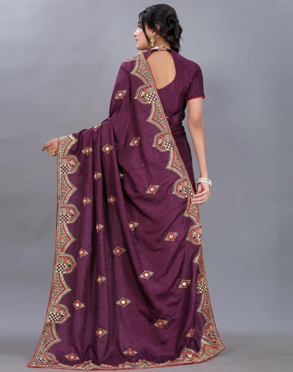 Wine Embroidery Saree | Sudathi