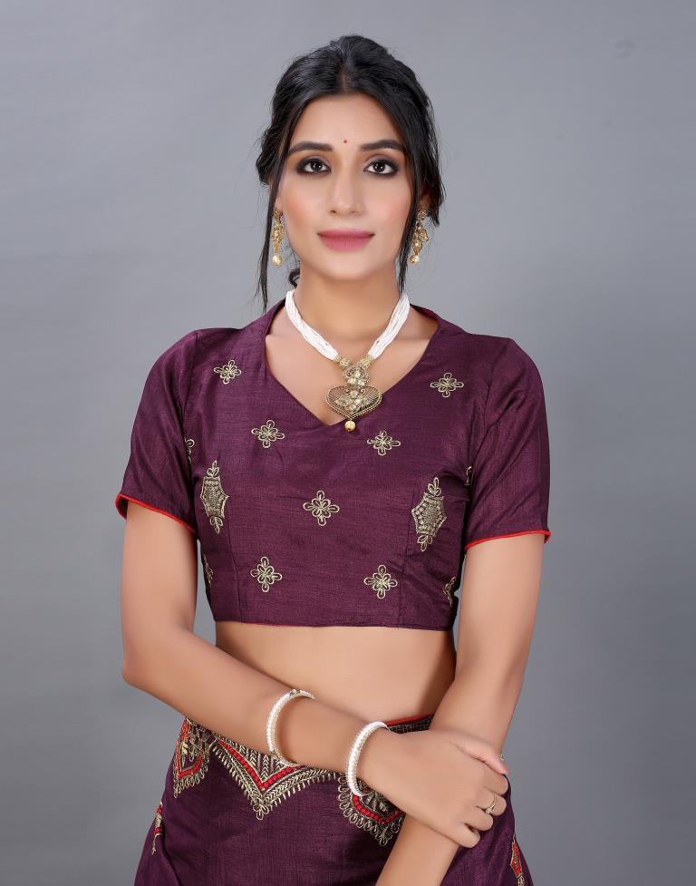 Wine Embroidery Saree | Sudathi