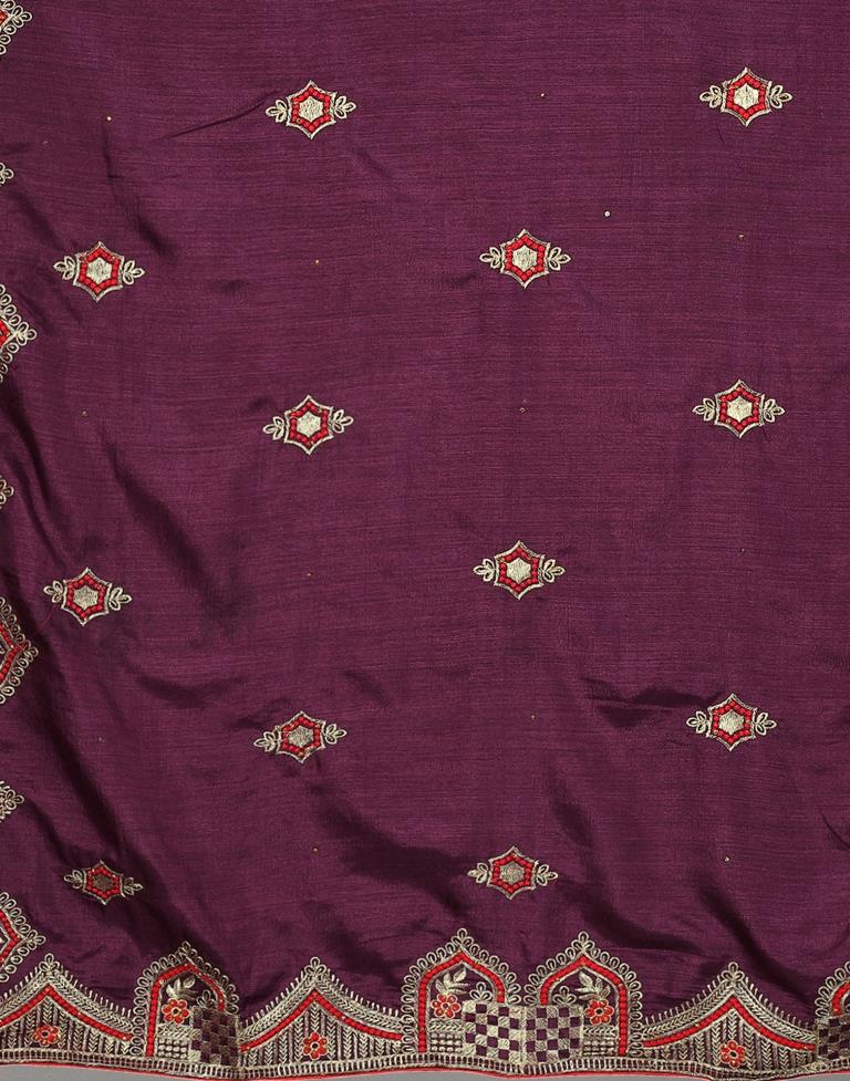 Wine Embroidery Saree | Sudathi