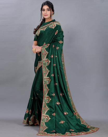 Bottle Green Embroidery Saree | Sudathi