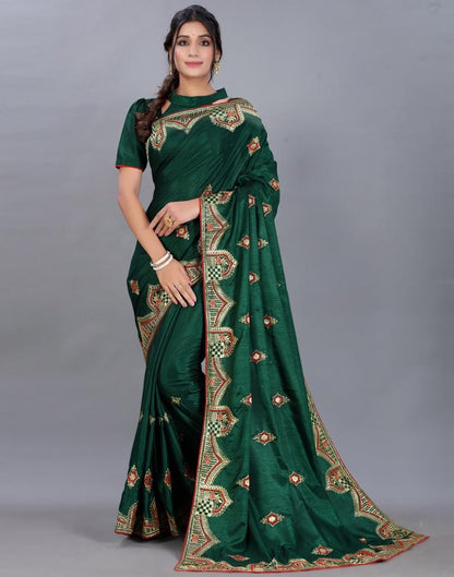 Bottle Green Embroidery Saree | Sudathi
