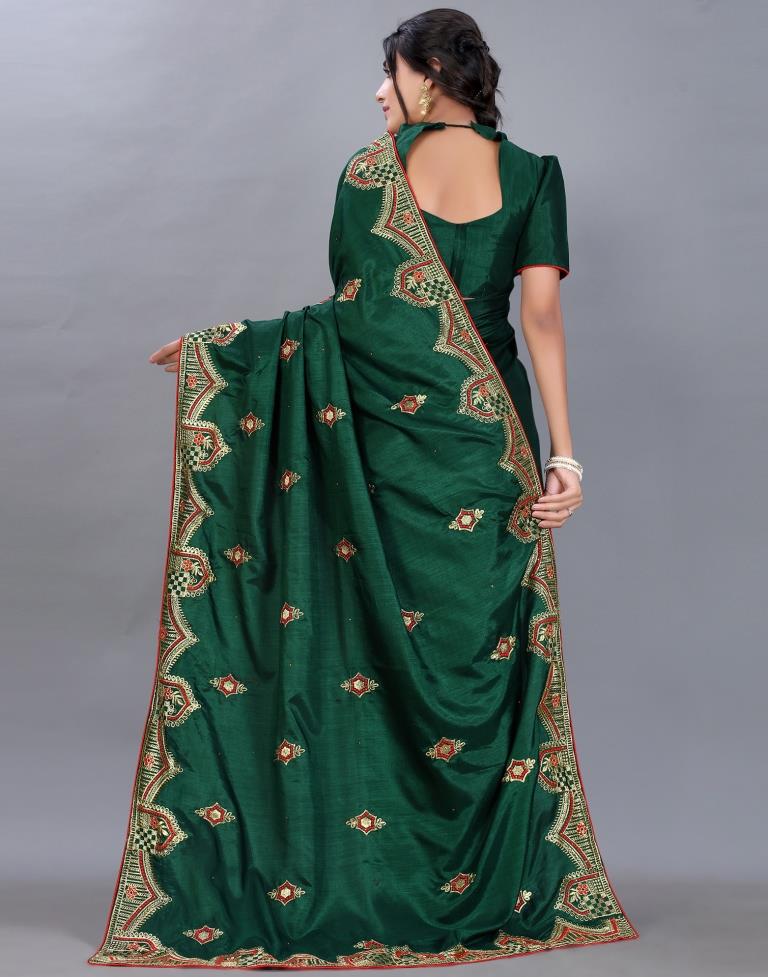 Bottle Green Embroidery Saree | Sudathi