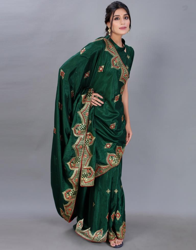 Bottle Green Embroidery Saree | Sudathi