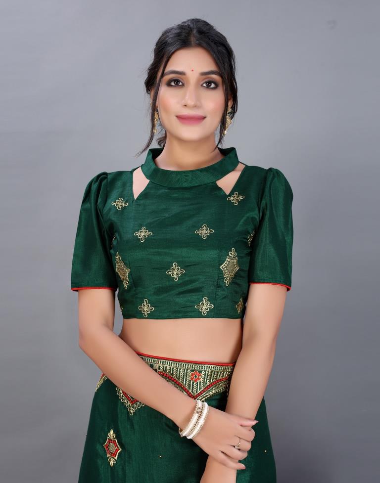 Bottle Green Embroidery Saree | Sudathi