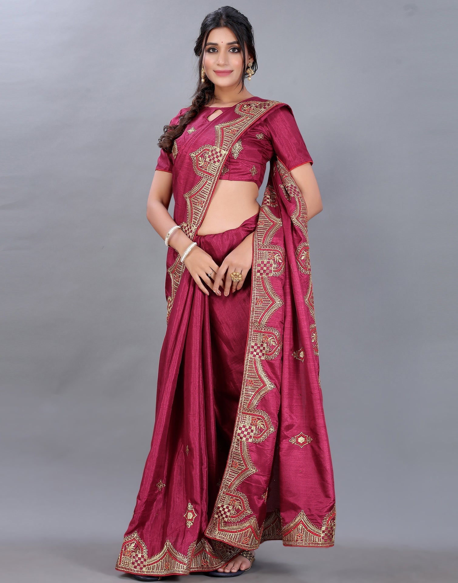 Maroon Embroidery Saree | Sudathi