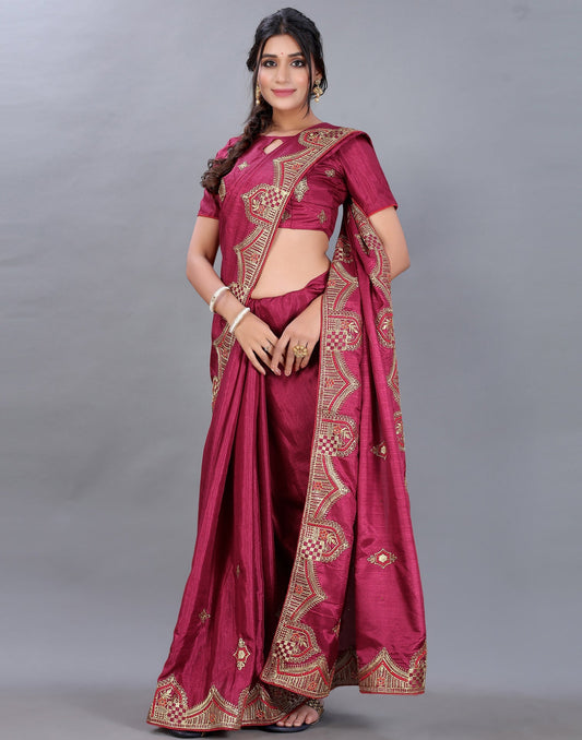 Maroon Embroidery Saree | Sudathi