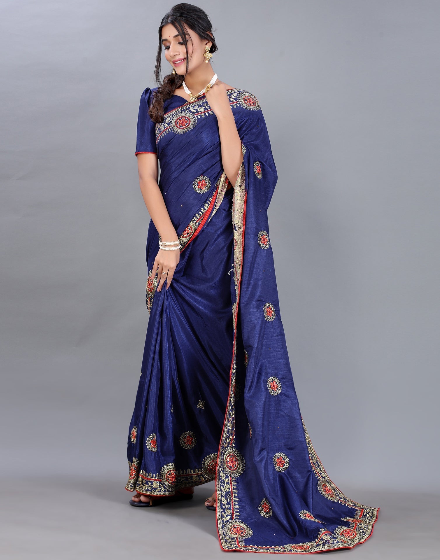 Navy Blue Embroidery Saree | Sudathi