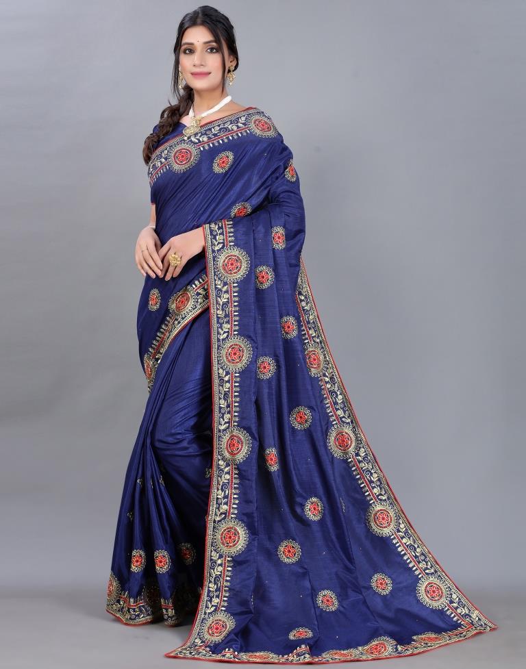 Navy Blue Embroidery Saree | Sudathi