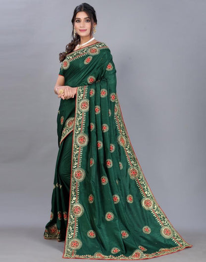 Bottle Green Embroidery Saree | Sudathi