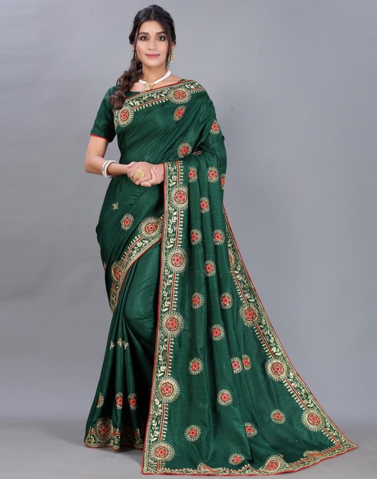 Bottle Green Embroidery Saree | Sudathi