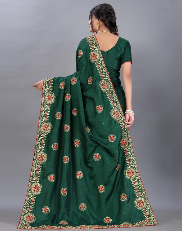 Bottle Green Embroidery Saree | Sudathi