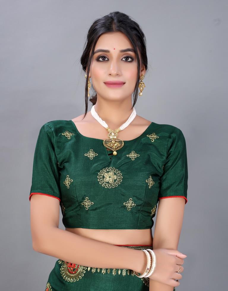 Bottle Green Embroidery Saree | Sudathi