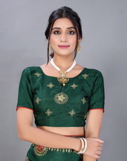 Bottle Green Embroidery Saree | Sudathi