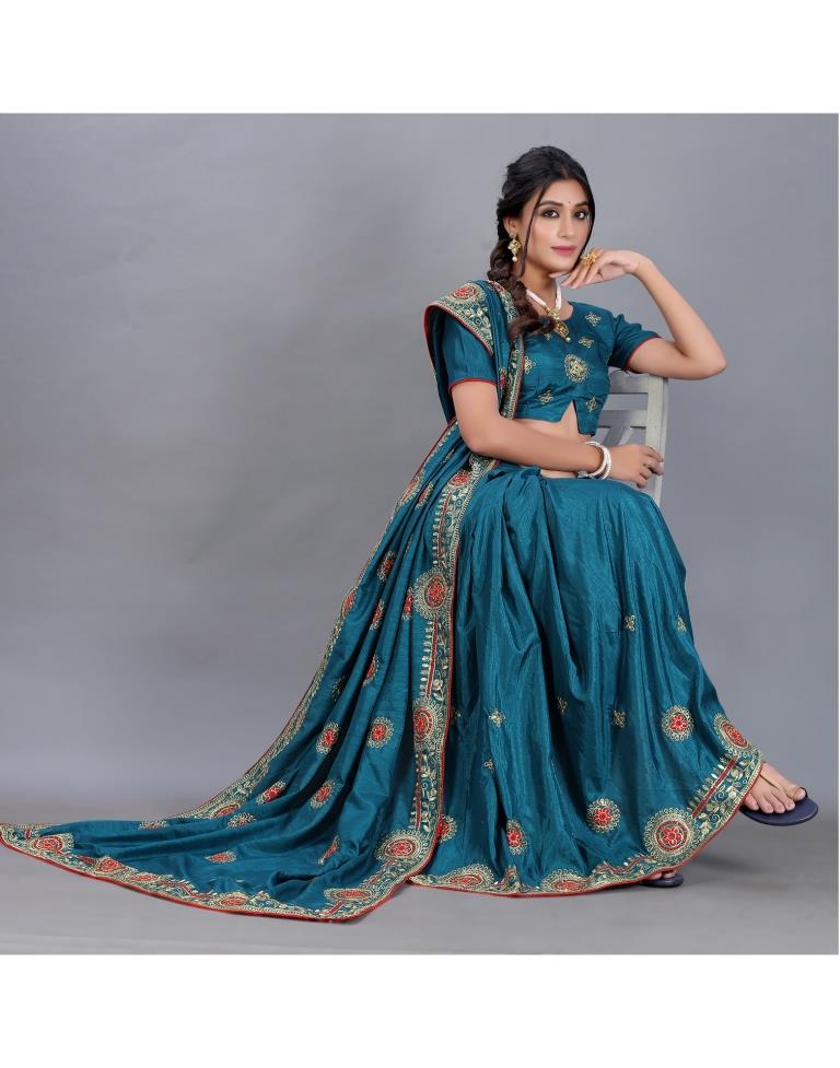 Peacock Blue Embroidery Saree | Sudathi