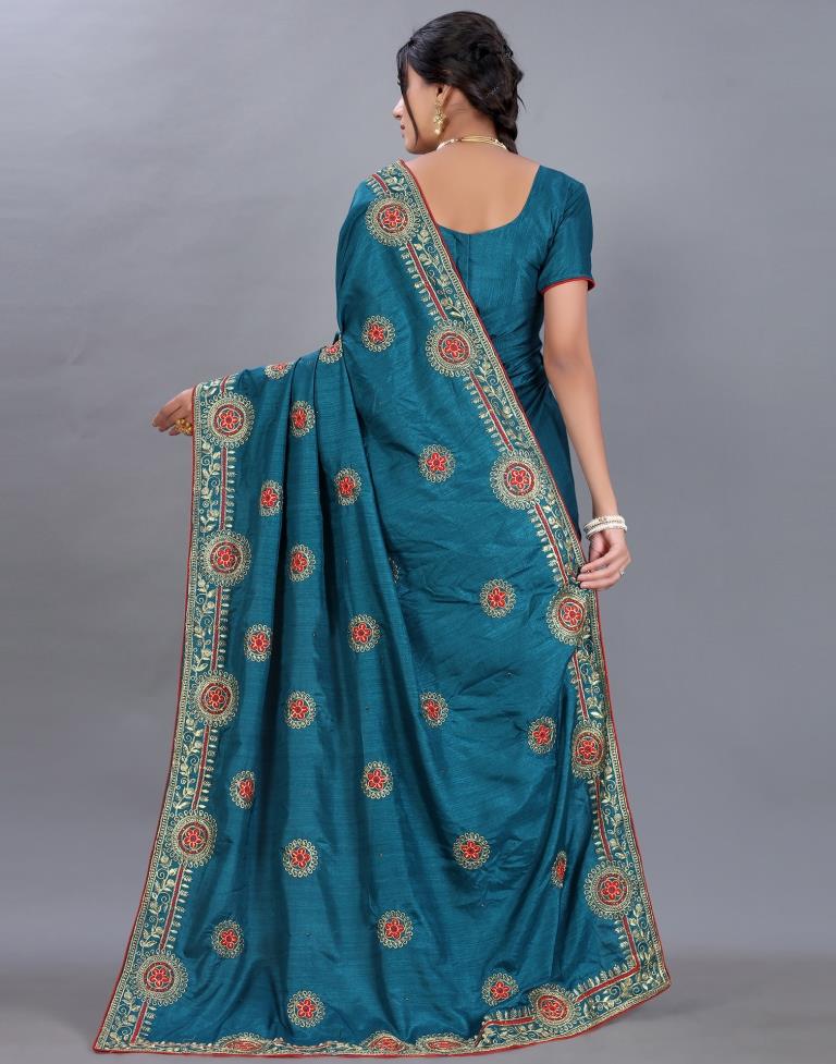 Peacock Blue Embroidery Saree | Sudathi