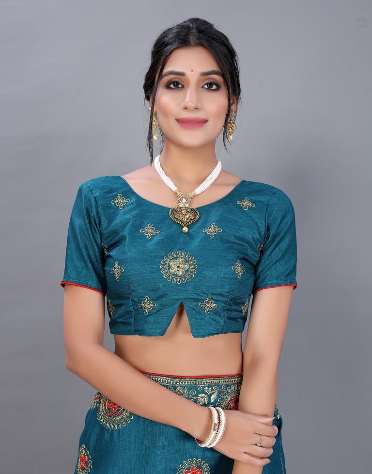 Peacock Blue Embroidery Saree | Sudathi