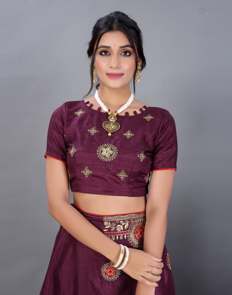 Wine Embroidery Saree | Sudathi