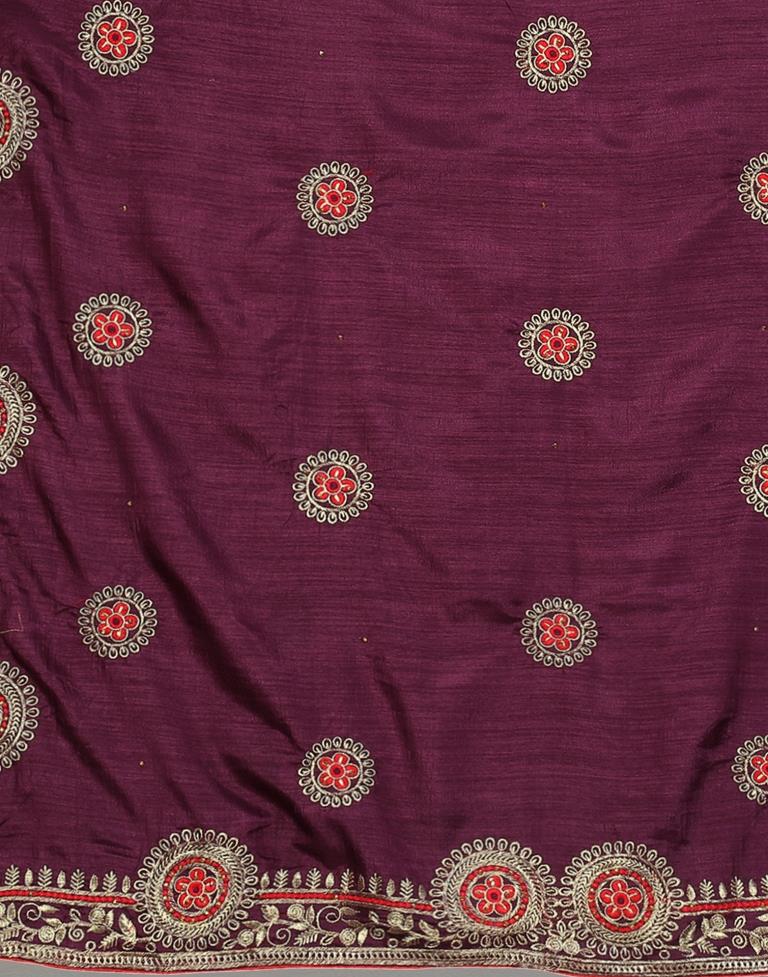 Wine Embroidery Saree | Sudathi