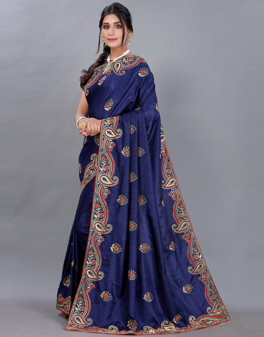 Navy Blue Embroidery Saree | Sudathi