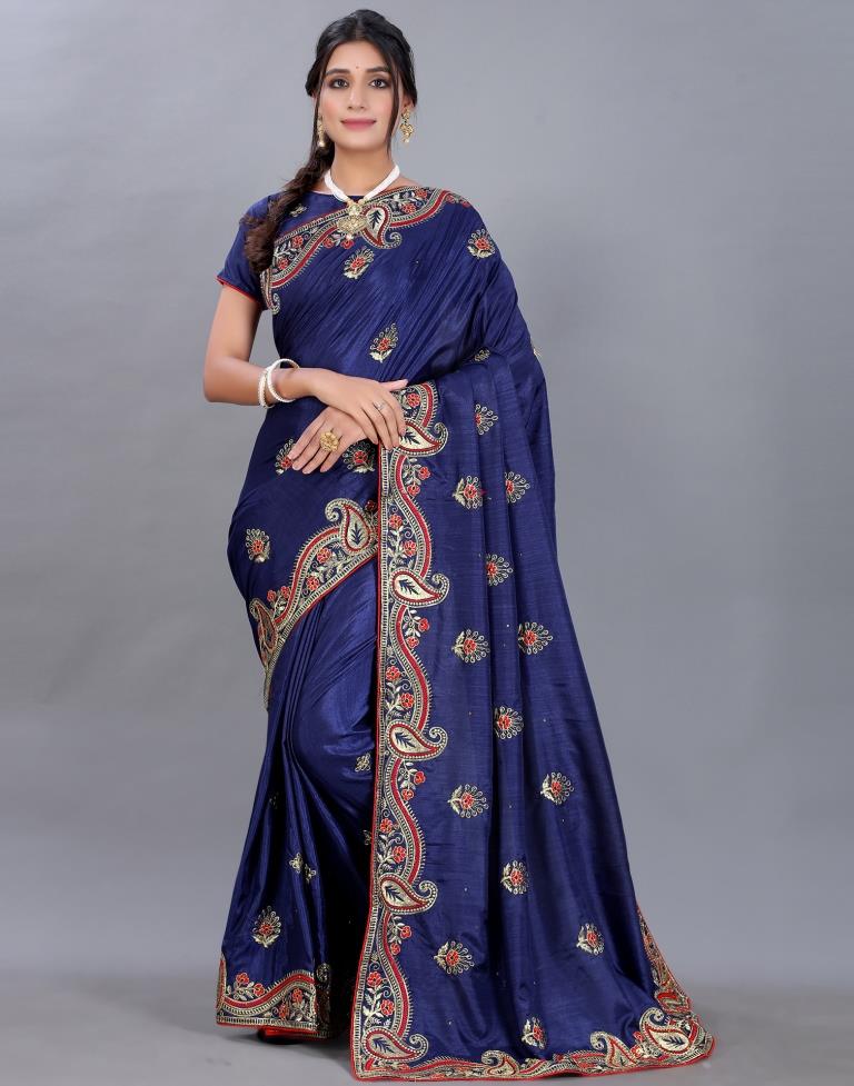 Navy Blue Embroidery Saree | Sudathi