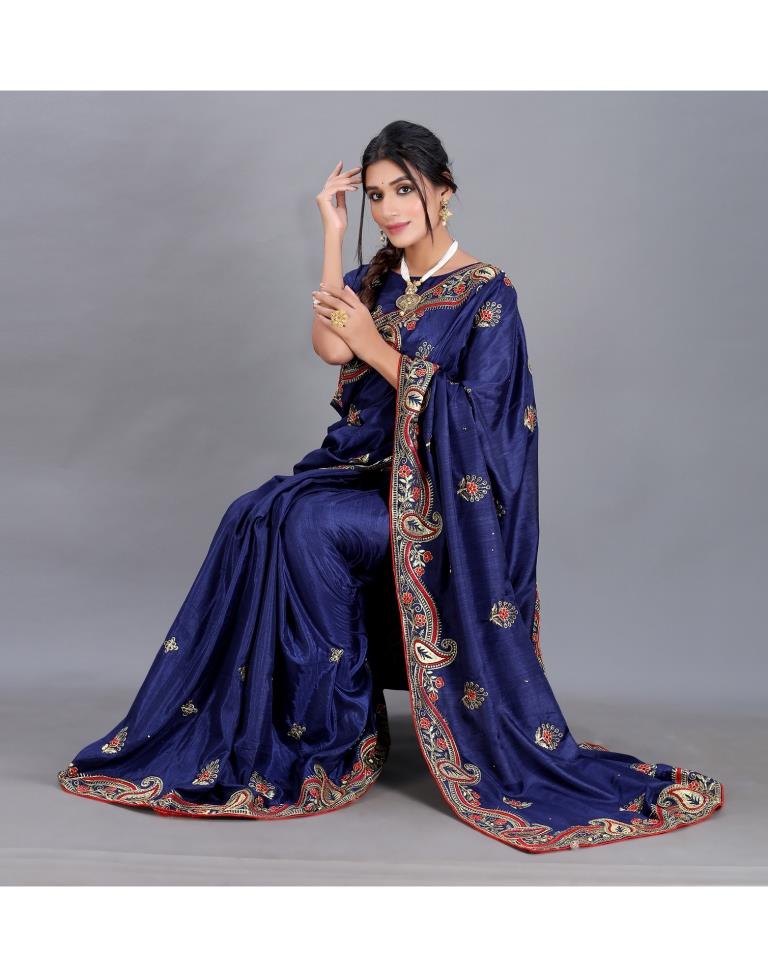 Navy Blue Embroidery Saree | Sudathi