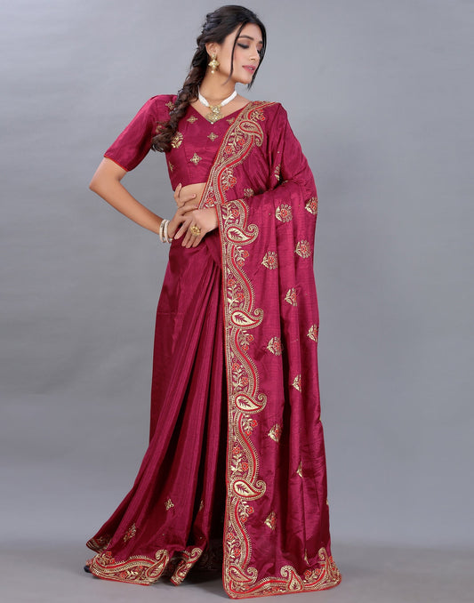 Maroon Embroidery Saree | Sudathi