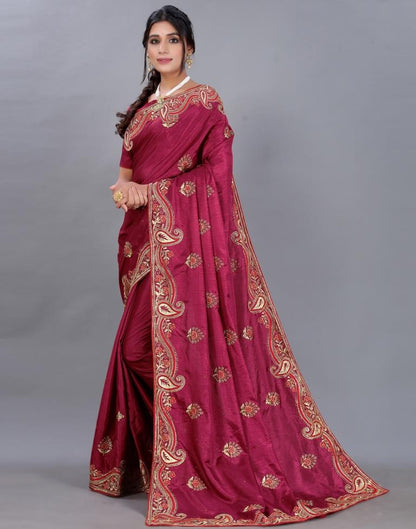Maroon Embroidery Saree | Sudathi