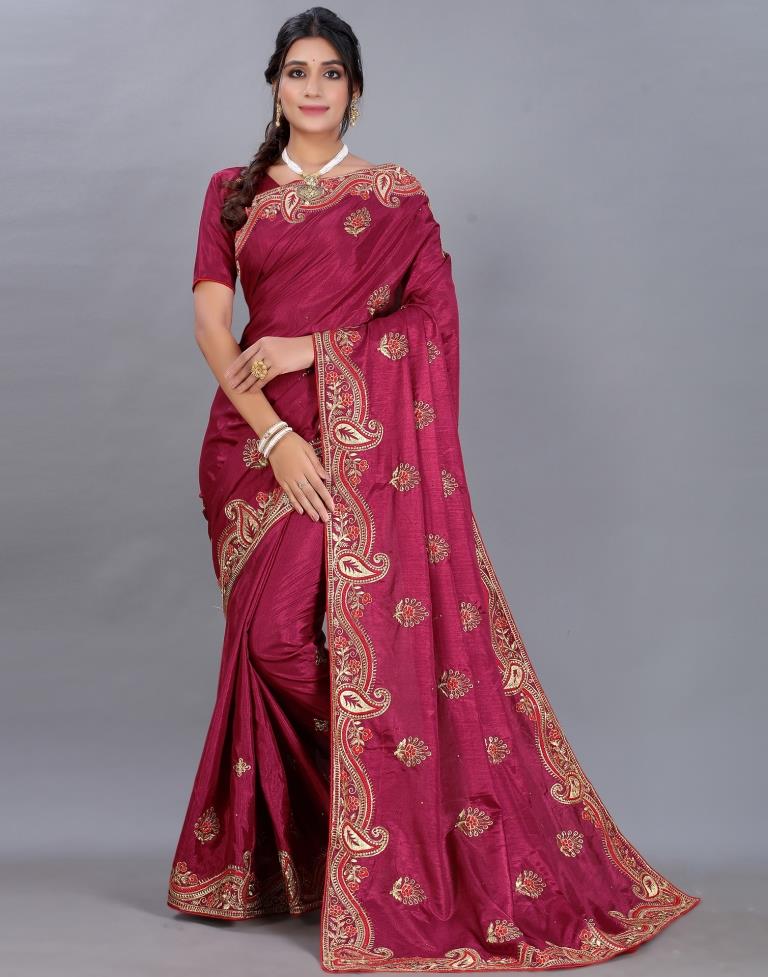 Maroon Embroidery Saree | Sudathi