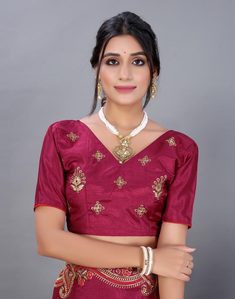 Maroon Embroidery Saree | Sudathi