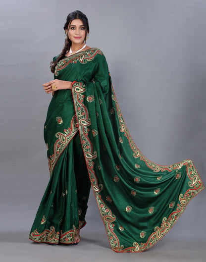 Bottle Green Embroidery Saree | Sudathi