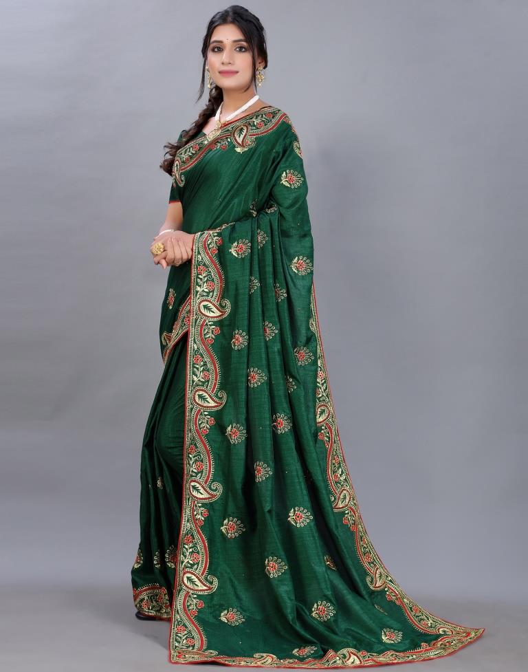 Bottle Green Embroidery Saree | Sudathi