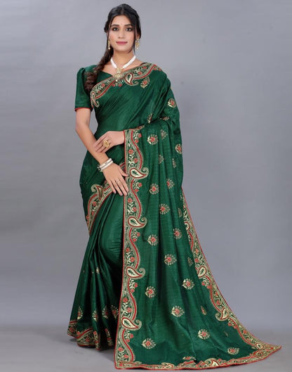 Bottle Green Embroidery Saree | Sudathi