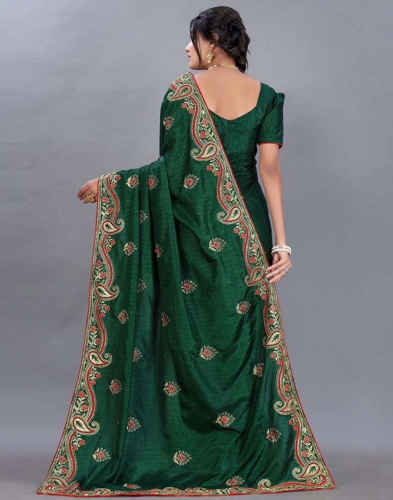 Bottle Green Embroidery Saree | Sudathi