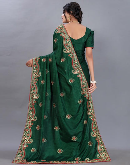 Bottle Green Embroidery Saree | Sudathi
