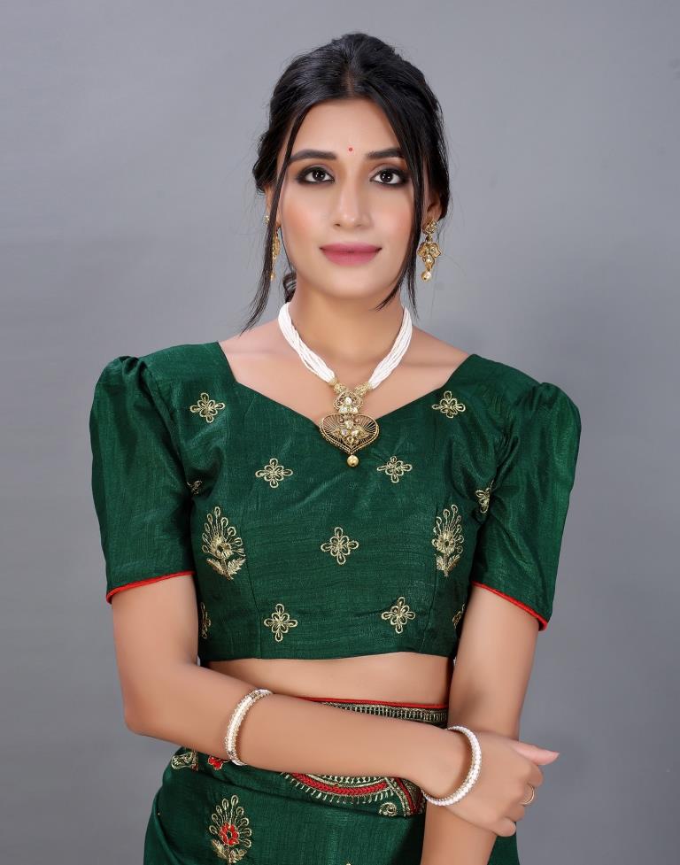 Bottle Green Embroidery Saree | Sudathi