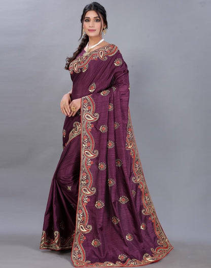 Wine Embroidery Saree | Sudathi