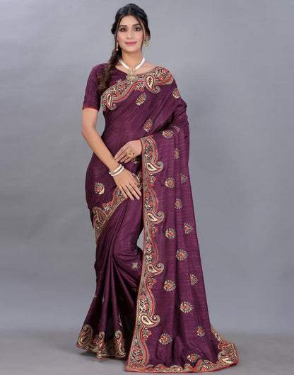 Wine Embroidery Saree | Sudathi