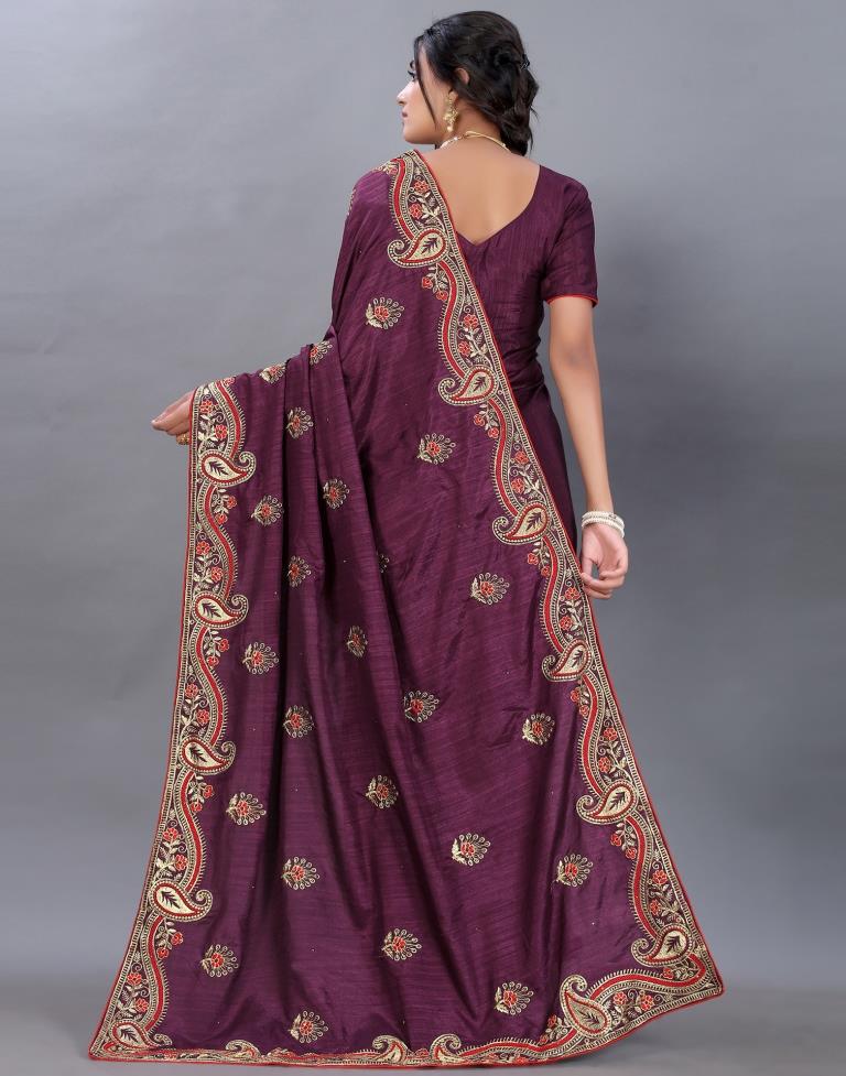 Wine Embroidery Saree | Sudathi