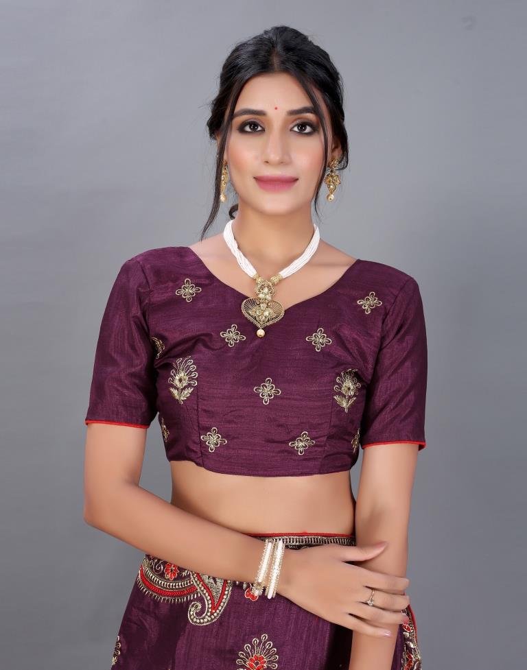 Wine Embroidery Saree | Sudathi