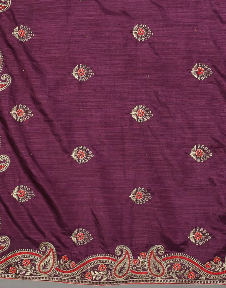 Wine Embroidery Saree | Sudathi