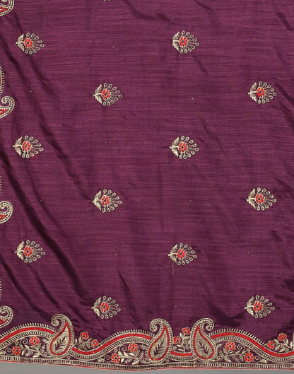 Wine Embroidery Saree | Sudathi