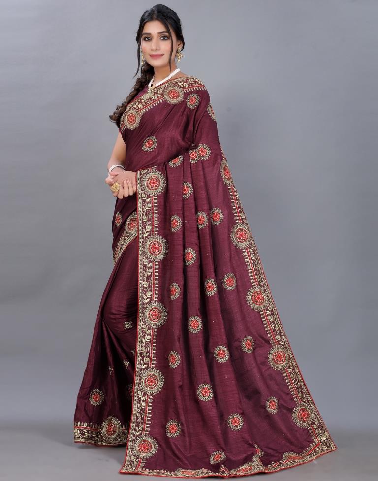 Maroon Embroidery Saree | Sudathi