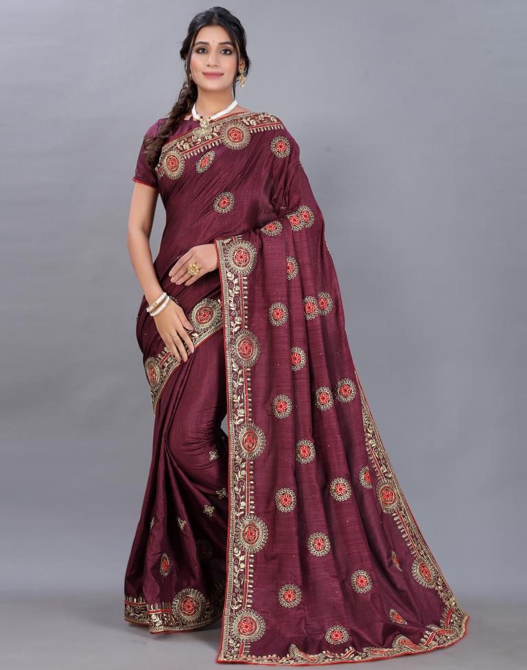 Maroon Embroidery Saree | Sudathi