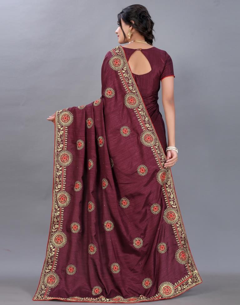 Maroon Embroidery Saree | Sudathi