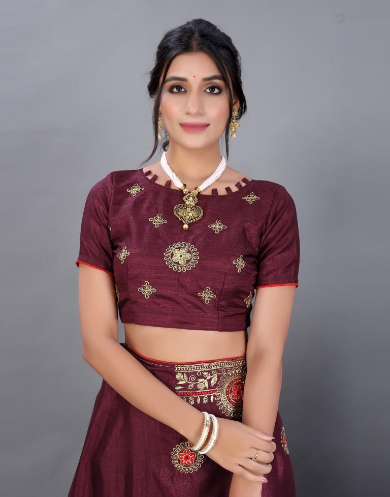 Maroon Embroidery Saree | Sudathi