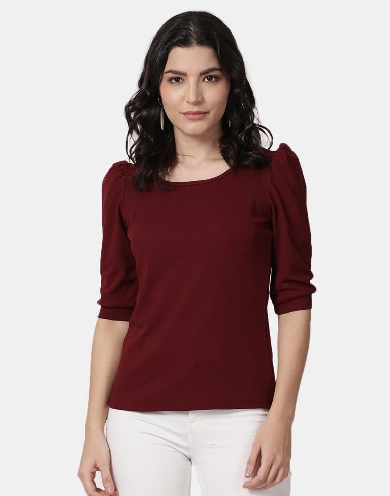 Maroon Colored Lycra Knitted Top | Leemboodi