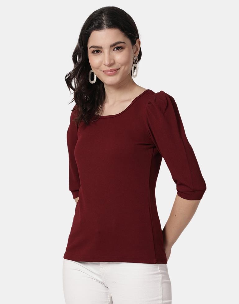 Maroon Colored Lycra Knitted Top | Leemboodi