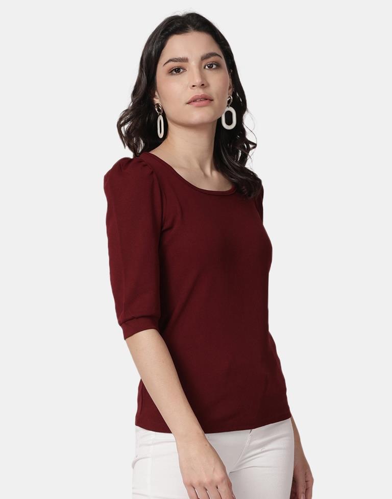 Maroon Colored Lycra Knitted Top | Leemboodi