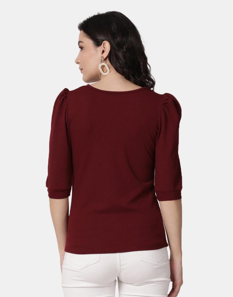 Maroon Colored Lycra Knitted Top | Leemboodi